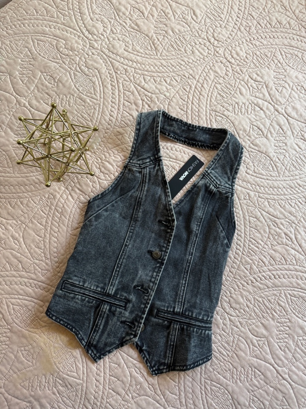 Fashion Nova Dark Gray Denim Button-Down Vest